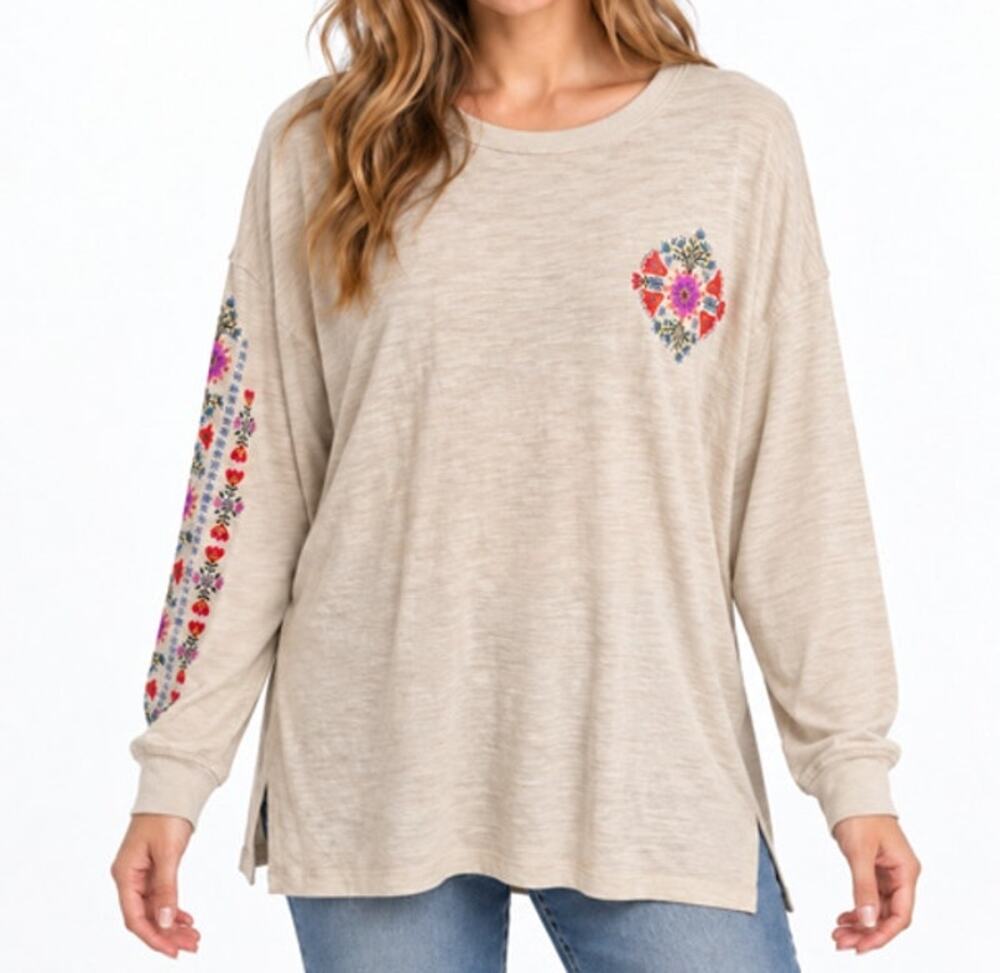 Natural Life NWT Oversized Cotton Doodle Tee Moonstruck Tan XS